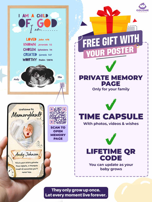 Personalized Baby Ultrasound Poster – “I Am A Child of God” Christian Wall Art